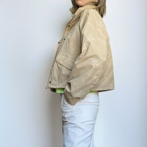 Champion Tan Cropped Trench Utility Jacket High Neck Camo Boxy Streetwear M